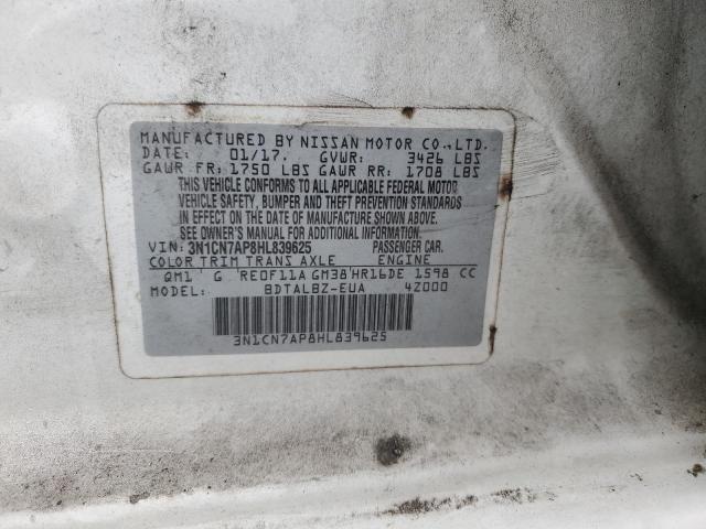 2017 NISSAN VERSA S 3N1CN7AP8HL839625