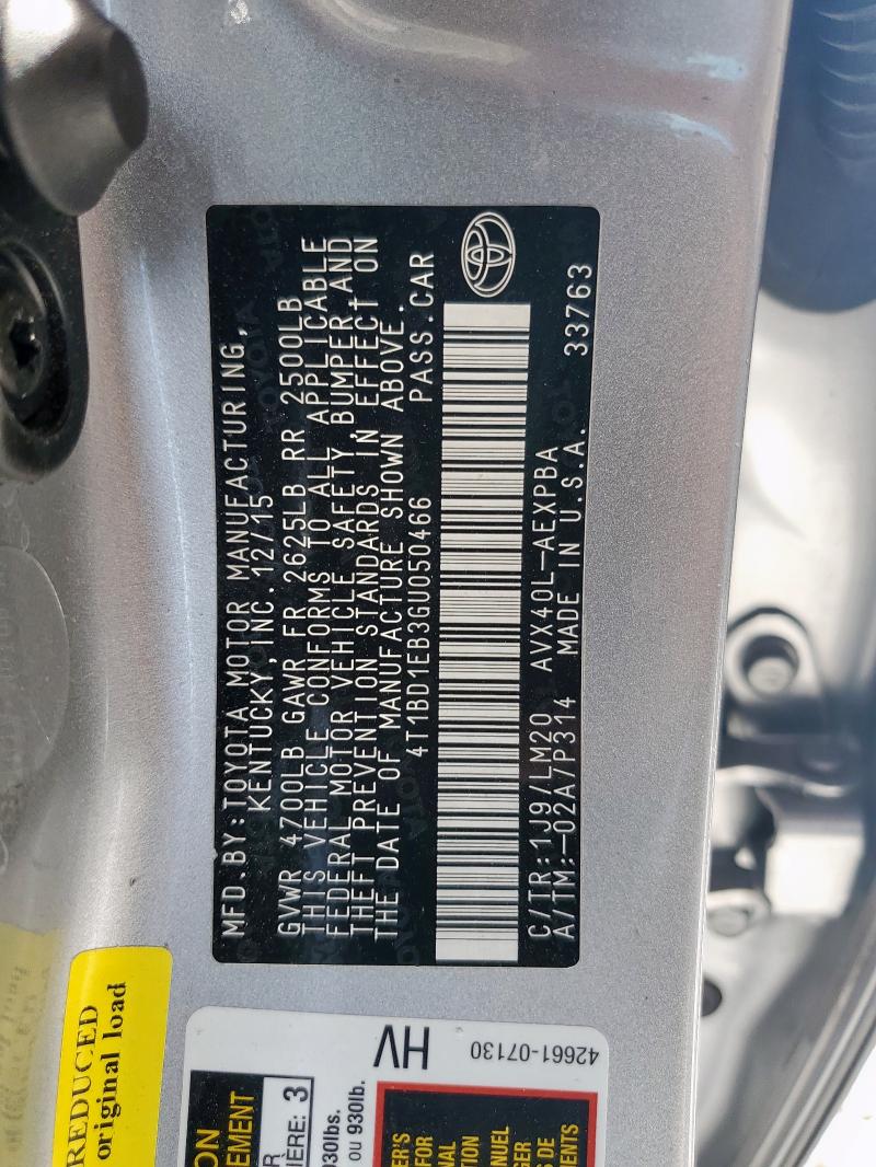 2016 TOYOTA AVALON HYB - 4T1BD1EB3GU050466