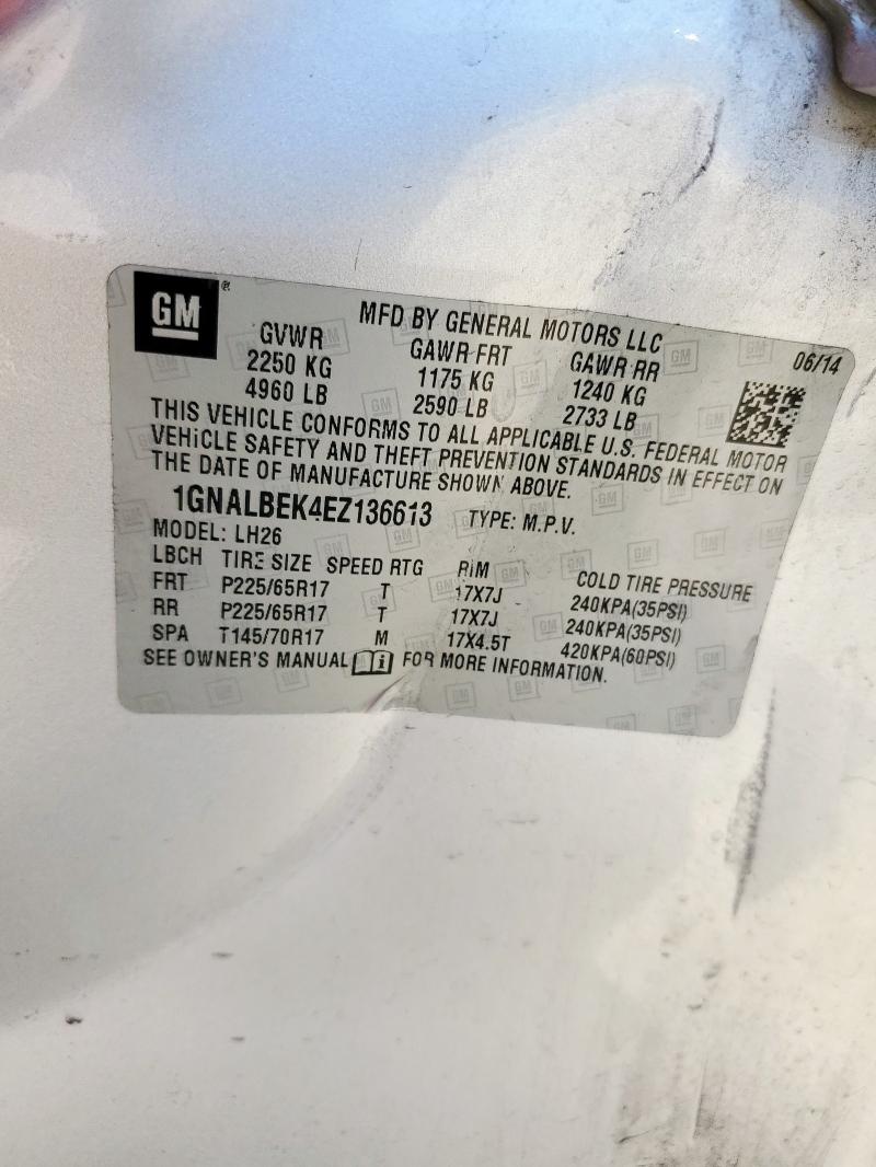 2014 CHEVROLET EQUINOX LT - 1GNALBEK4EZ136613