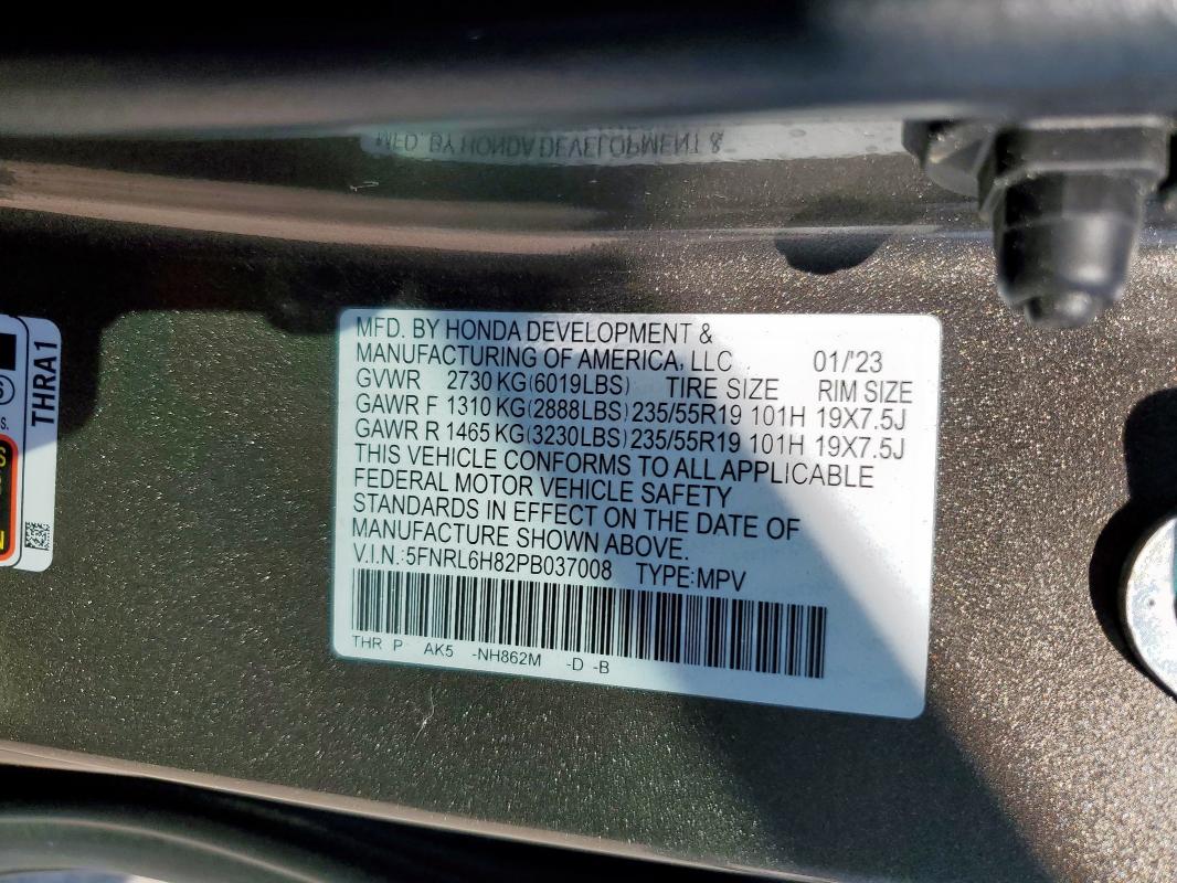 2023 HONDA ODYSSEY TO 5FNRL6H82PB037008