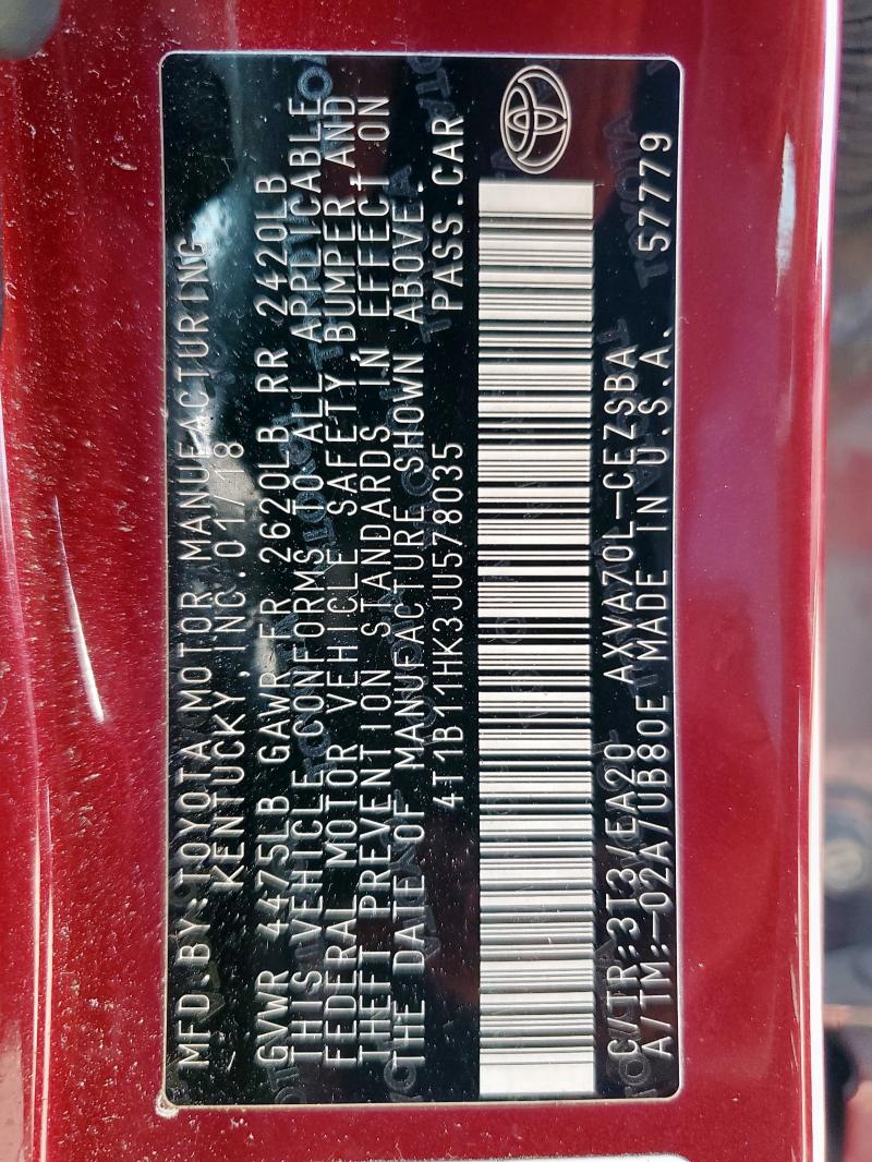 2018 TOYOTA CAMRY L 4T1B11HK3JU578035