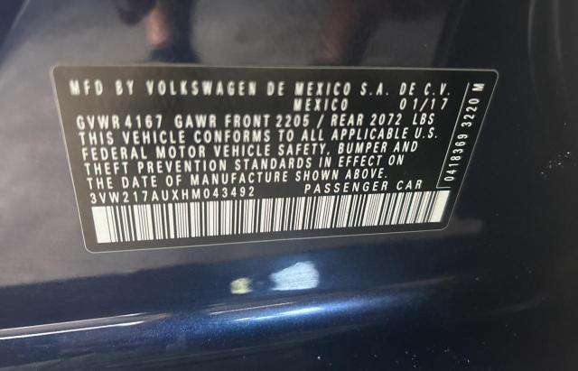 2017 VOLKSWAGEN GOLF S 3VW217AUXHM043492