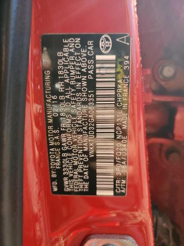 2016 TOYOTA YARIS L VNKKTUD32GA063351
