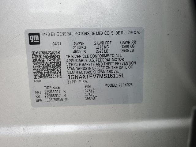 2021 CHEVROLET EQUINOX LT 3GNAXTEV7MS161151