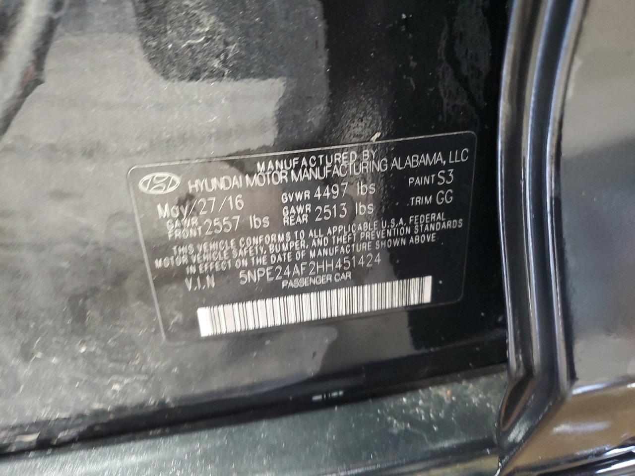 Lot #3301619663 2017 HYUN SONATA SE