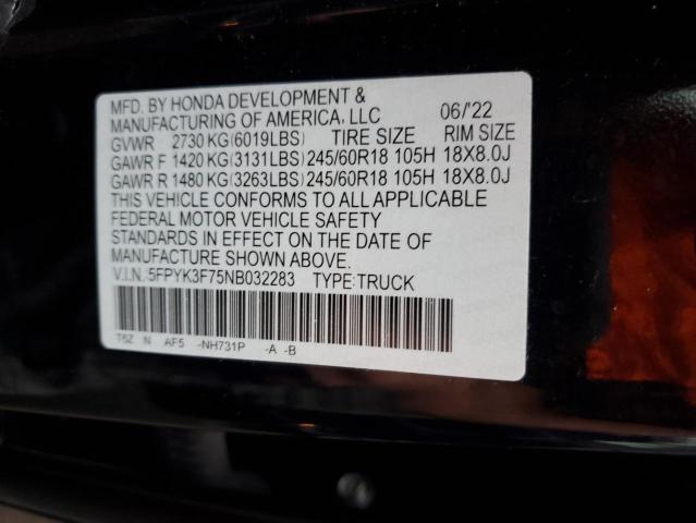 2022 HONDA RIDGELINE 5FPYK3F75NB032283