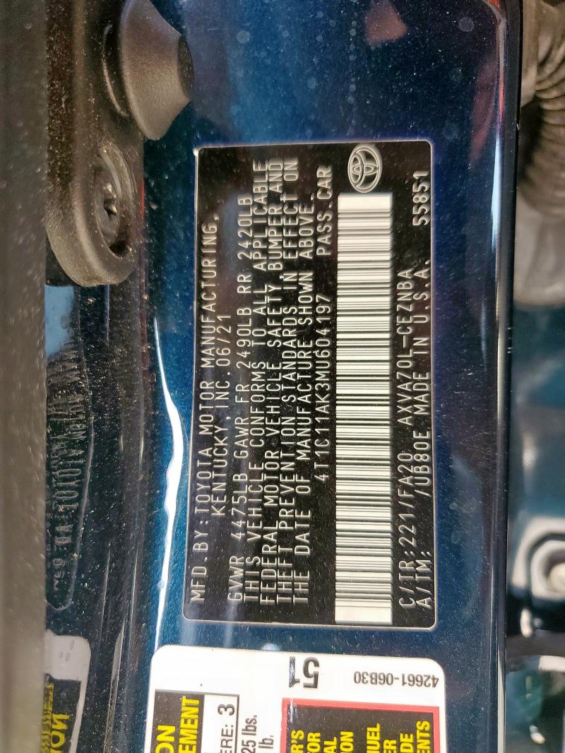 2021 TOYOTA CAMRY LE - 4T1C11AK3MU604197