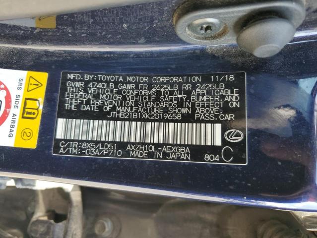 2019 LEXUS ES 300H JTHB21B1XK2019658