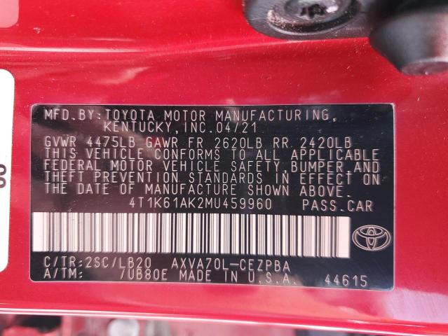2021 TOYOTA CAMRY XSE 4T1K61AK2MU459960