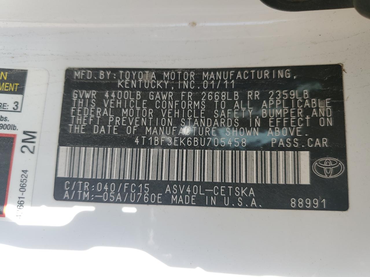 Lot #3234586040 2011 TOYOTA CAMRY BASE