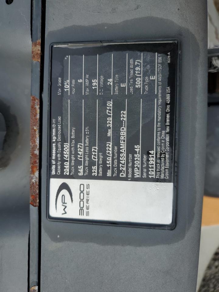 Lot #3246797823 2020 CROWN ELECTRIC PALLET JACK