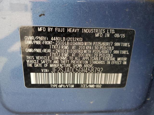 2016 SUBARU FORESTER 2 JF2SJADC5GH458792