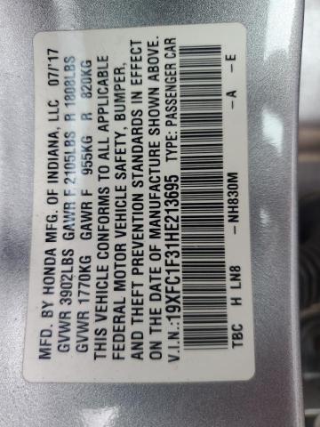 2017 HONDA CIVIC EX 19XFC1F31HE213695