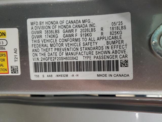 2025 HONDA CIVIC LX 2HGFE2F20SH600842