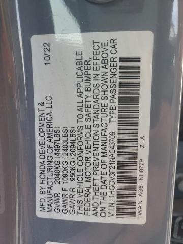 2022 HONDA ACCORD HYBRID SPORT 1HGCV3F21NA043709