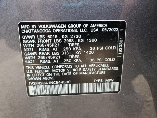 2022 VOLKSWAGEN ATLAS SEL 1V2FR2CA1NC544530