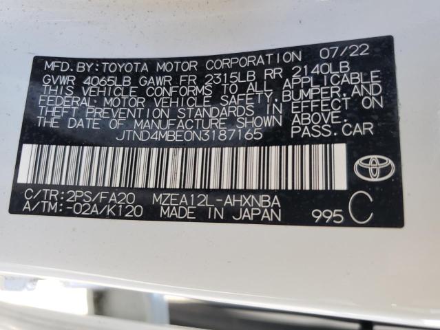 2022 TOYOTA COROLLA SE JTND4MBE0N3187165