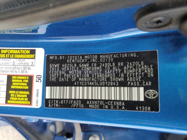 2020 TOYOTA CAMRY LE 4T1C31AK5LU012843