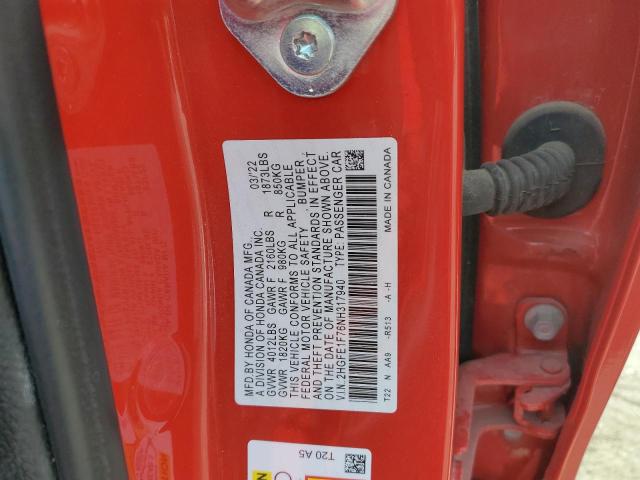 2022 HONDA CIVIC EX 2HGFE1F76NH317940