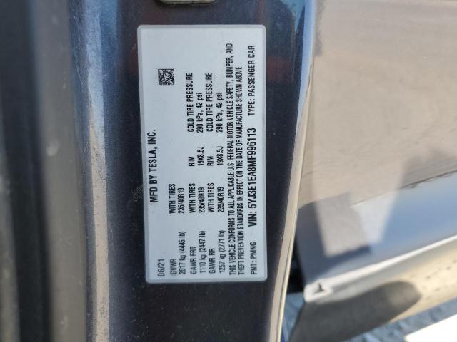 2021 TESLA MODEL 3 - 5YJ3E1EA8MF996113