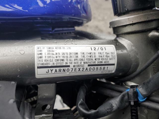 2002 YAMAHA FZS10 JYARN07EX2A005581