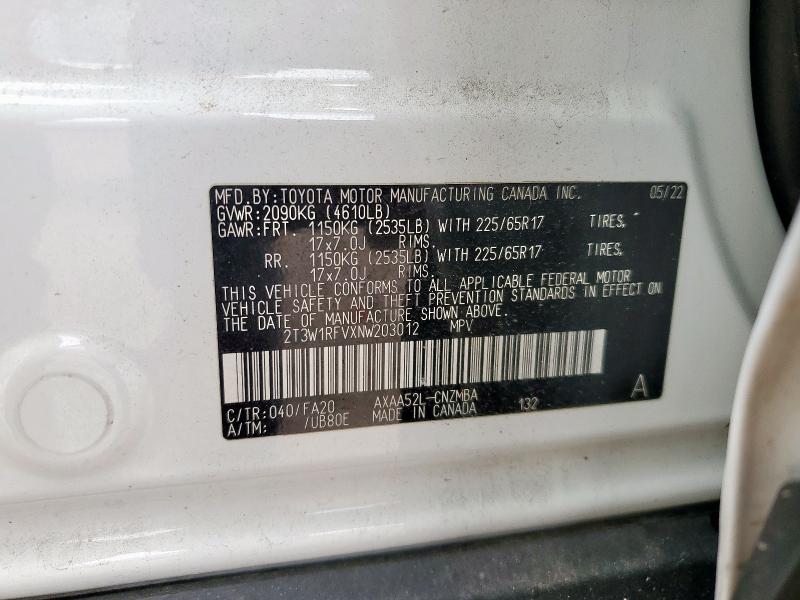 2022 TOYOTA RAV4 XLE 2T3W1RFVXNW203012