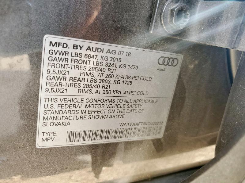 2019 AUDI Q7 PRESTIG WA1VAAF74KD000232