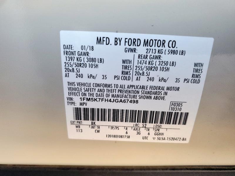 2018 FORD EXPLORER L - 1FM5K7FH4JGA67498