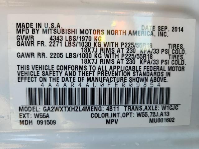 2015 MITSUBISHI OUTLANDER - 4A4AR4AU0FE009854