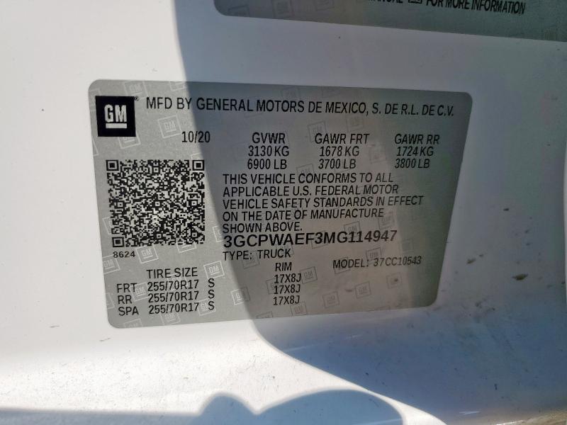 2021 CHEVROLET SILVERADO C1500 3GCPWAEF3MG114947