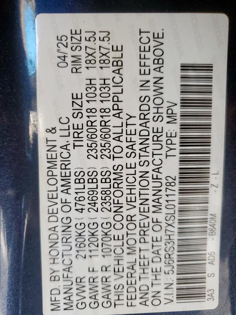 2025 HONDA CR-V EXL 5J6RS3H7XSL011782