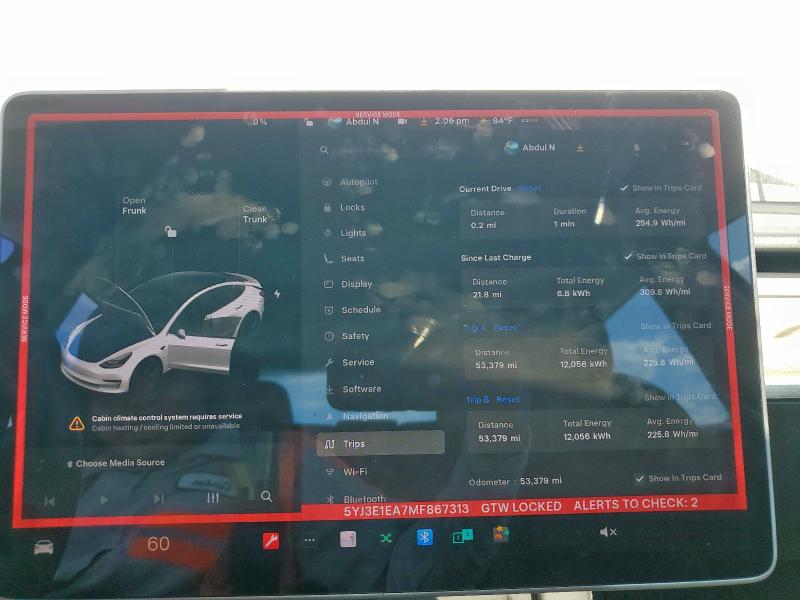 2021 TESLA MODEL 3 - 5YJ3E1EA7MF867313