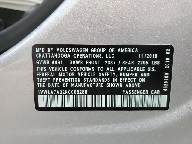 2019 VOLKSWAGEN PASSAT WOL 1VWLA7A32KC008286