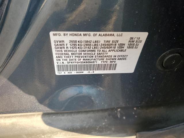 2019 HONDA PILOT EXL 5FNYF6H55KB094871