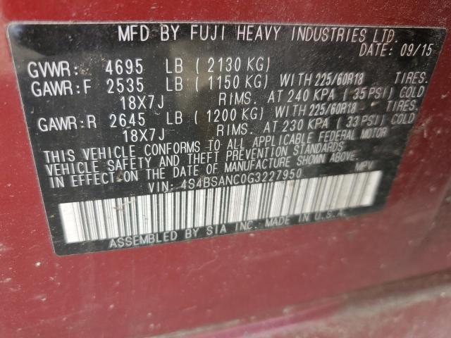 2016 SUBARU OUTBACK 2. 4S4BSANC0G3227950