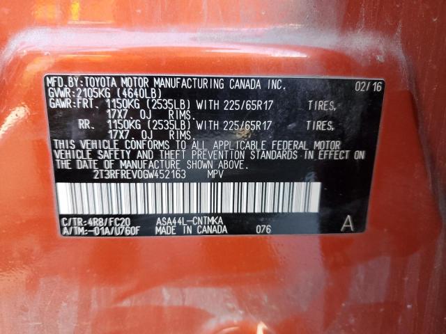 2016 TOYOTA RAV4 XLE 2T3RFREV0GW452163