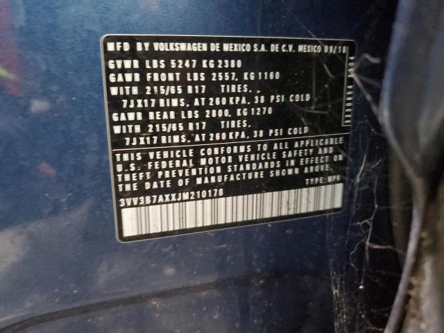 2018 VOLKSWAGEN TIGUAN SE 3VV3B7AXXJM210178