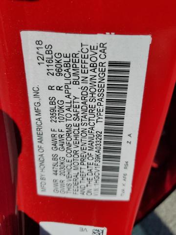 2019 HONDA ACCORD SPO 1HGCV1F39KA033292