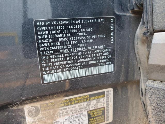2012 VOLKSWAGEN TOUAREG V6 - WVGEK9BP5CD005623