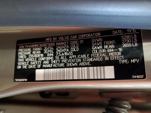 2016 VOLVO XC60 T6 PR - YV449MRK3G2873000