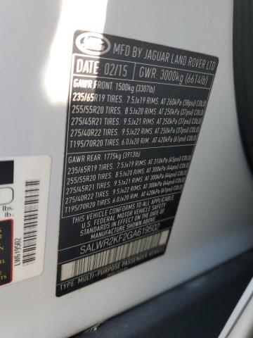 2016 LAND ROVER RANGE ROVE SALWR2KF2GA619502