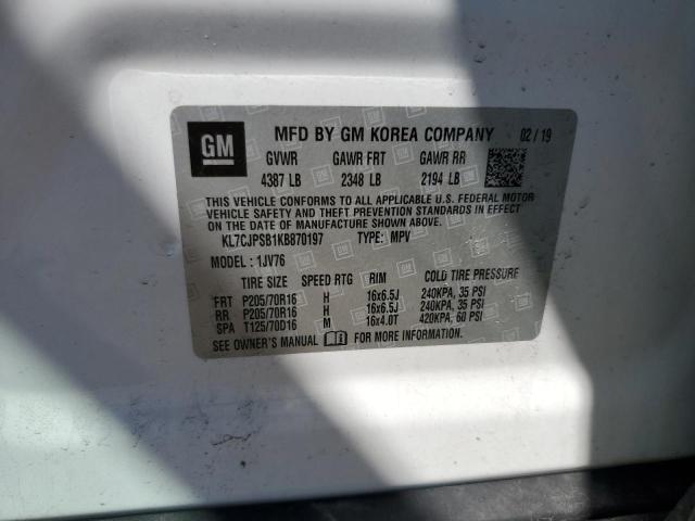 2019 CHEVROLET TRAX 1LT KL7CJPSB1KB870197