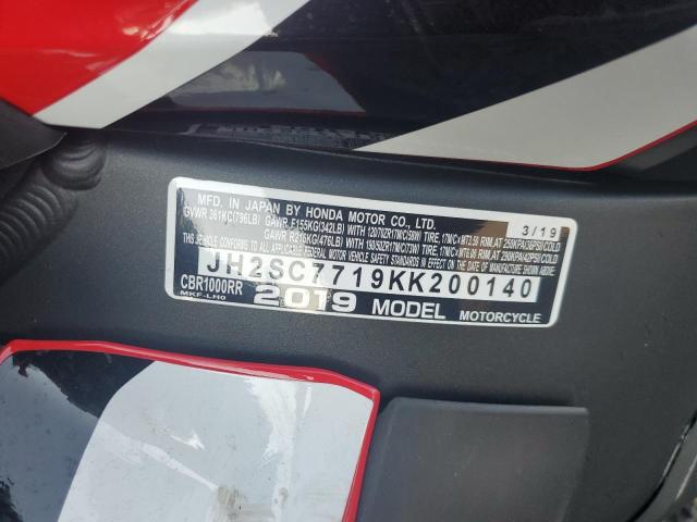2019 HONDA CBR1000 RR JH2SC7719KK200140