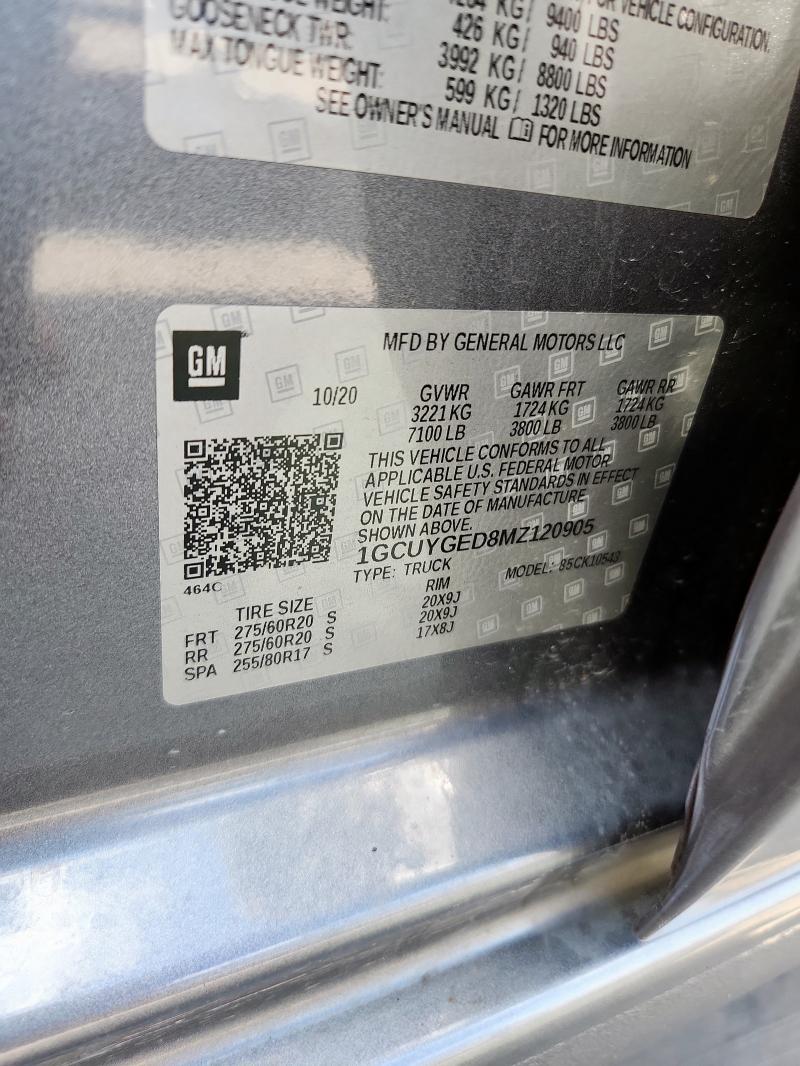 2021 CHEVROLET SILVRDO LT 1GCUYGED8MZ120905