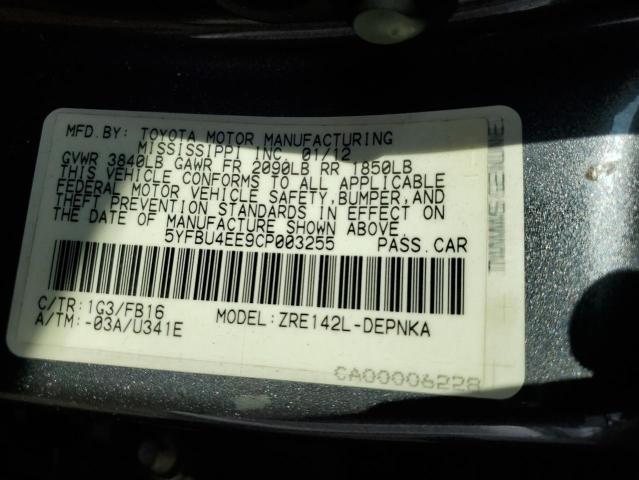 2012 TOYOTA COROLLA #3245388428