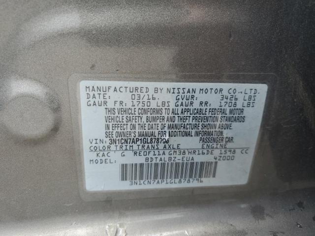 2016 NISSAN VERSA S 3N1CN7AP1GL878796