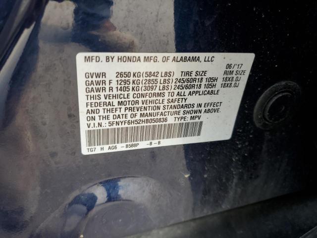 2017 HONDA PILOT EXL 5FNYF6H52HB050836