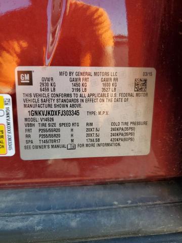 2015 CHEVROLET TRAVERSE LTZ 1GNKVJKDXFJ303345