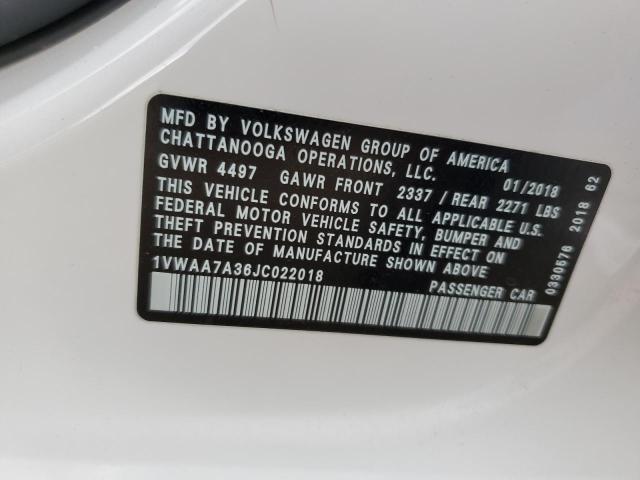 2018 VOLKSWAGEN PASSAT S 1VWAA7A36JC022018