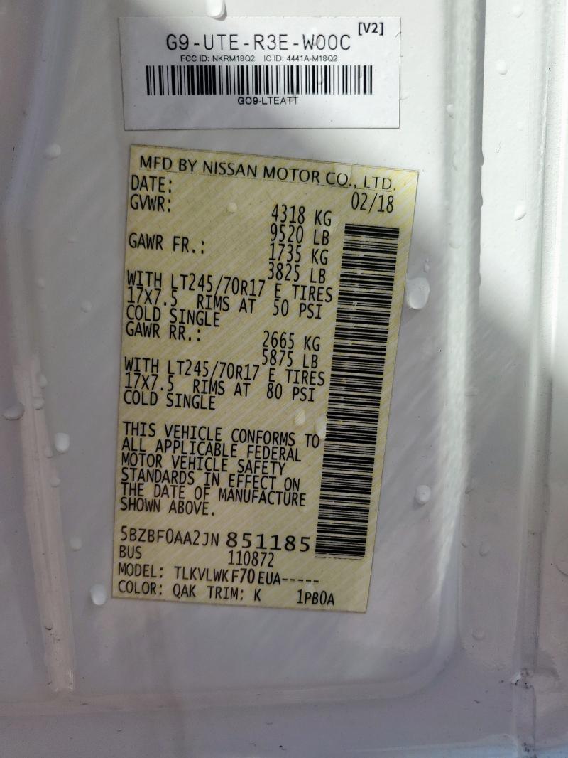 2018 NISSAN NV 3500 S 5BZBF0AA2JN851185
